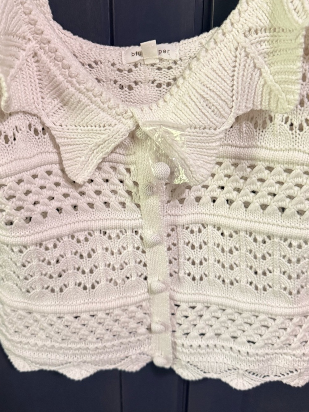 Cream Knit Button-Front Top with Ruffle - Picture 2 of 5